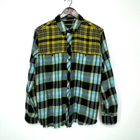 Rails Brando Sky Mixed Plaid Fringe Flannel Soft Button Up Shirt Size Large - Picture 2 of 16